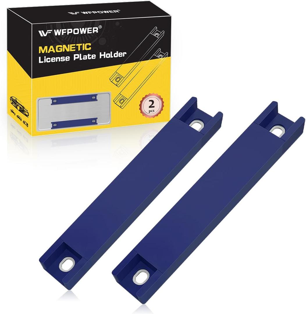WFPOWER Magnetic License Plate Holder, 2 Pack Rubber Coated Protection Dealer Test Driving Plate Holder Blue Demo Tag Magnet Bar License Plate Holder No Drill for Car with Screws