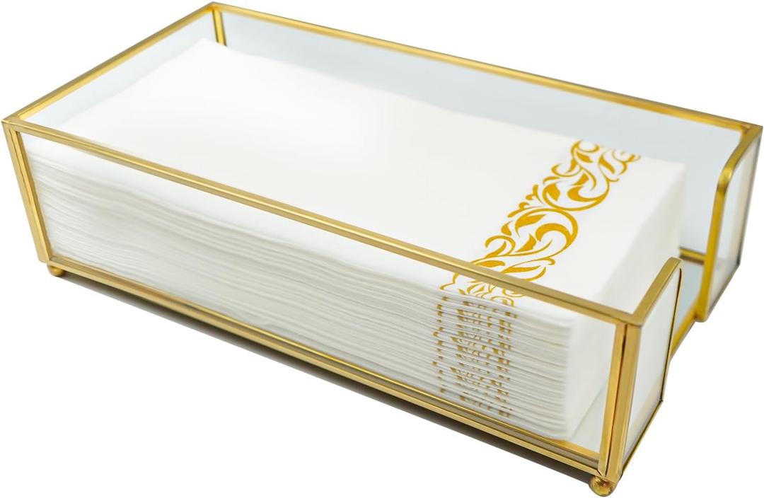 Guest Towel Holder,Glass Napkin Holder for Bathroom,Gold Bathroom Napkin Holder with Feets,Stylish Guest Towel Holder Tray for Bathroom Toilet Kithcen Dining Table Party Decor