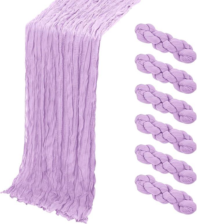 6 Pack Lavender Cheesecloth Table Runner, 17 x 108 Inch, Gauze Cheese Cloth Table Runner Rustic Sheer Runner for Wedding Birthday Party Baby Shower Table Decor(Lavender)