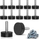 12 Pack All-Rubber 1/4"-20 UNC Leveling Feet with Inserts, Adjustable Levelers for Table Chair Stool Legs - 0.35" to 0.85" Height Range, Anti-Slip