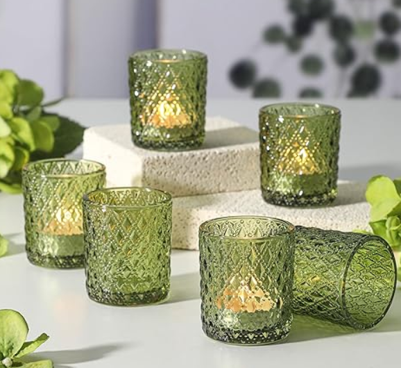 MATAHUM 12Pcs Large Votive Candle Holders 2.8 * 3.2in Green Tea Light Candle Holders Glass Candle Holder for Bridal Shower, Wedding, Table Centerpiece, Party, Home Decor