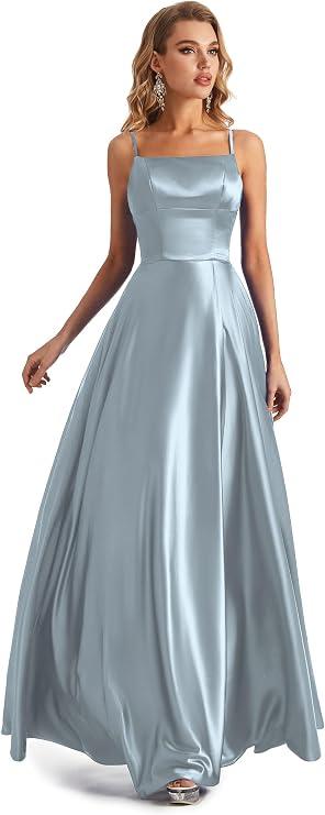 Long Satin Spaghetti Strap Prom Dress, Size 10