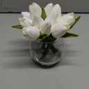 DILATATA Artificial White Tulips in Vase with Faux Water 6" Real Touch Flowers Fake Tulips Small Flowers Arrangement in Round Glass Vase for Mother's Day Table Centerpiece Wedding Home Decor