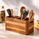 Wooden Caddy Utensil Holder - Premium Acacia Wood Utensil Caddy with Sturdy Design for Easy Organization - Perfect Kitchen Utensil Organizer for Counters, Dining Tables, and Everyday Use