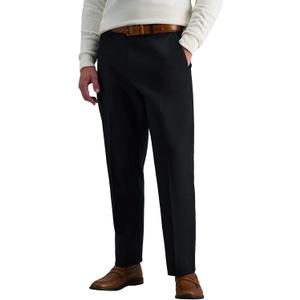 Haggar mens Premium No Iron Khaki Classic Fit Expandable Waist Flat Front Pant, Black, 32x30
