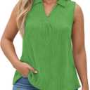 DOLNINE Womens-Plus-Size-Summer-Tank-Tops Dressy V Neck Collared Polo Shirts Casual Sleeveless Tunics Trendy Textured Blouses XL