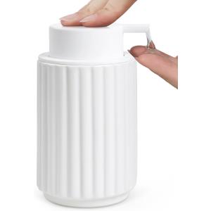 Soap Dispenser, Liquid White Ceramic Refillable Hand Soap Pump for Bathroom Kitchen, 10.5OZ Lotion Dispenser Dish Soap Dispenser, Modern Stripe Design, ANTIS'S HOME