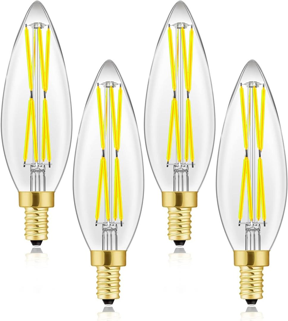 E12 Candelabra Led Bulbs 100 Watt Dimmable E12 Light Bulbs 5000K Cool White Candle Bulb 8W Equivalent Chandelier Light Bulbs 4.85In Led Light Bulbs 850lm,4-Pack