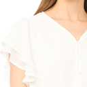 CeCe Double Flutter Sleeve Shirred Shoulder Top (White, L)