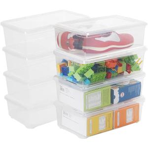 8 PCS Plastic Shoe Boxes Clear Stackable Storage Bins with Lids See-Through Rectangular Storage Boxes Durable Lidded Shoe Boxes for Home and Art Supplies (White)