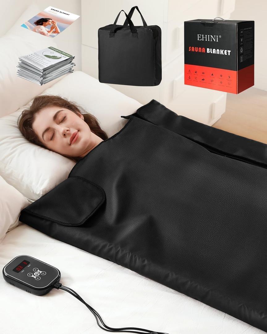 EHINI Infrared Sauna Blanket - Portable Far Infrared Sauna for Home Relaxation - PU Sauna Blanket - Infrared Blanket Sauna with 77–176 °F Temp Range, for Full-Body Relaxation (Raven Black)