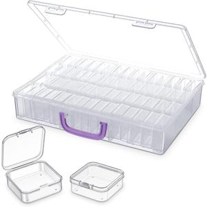 Kifmurase Bead Organizer Box, 60PCS Small Clear Plastic Bead Storage, Mini Craft Storage Containers Boxes with Hinged Lid, Stackable Art Storages Case for DIY Jewelry Small Parts Crafts Seeds