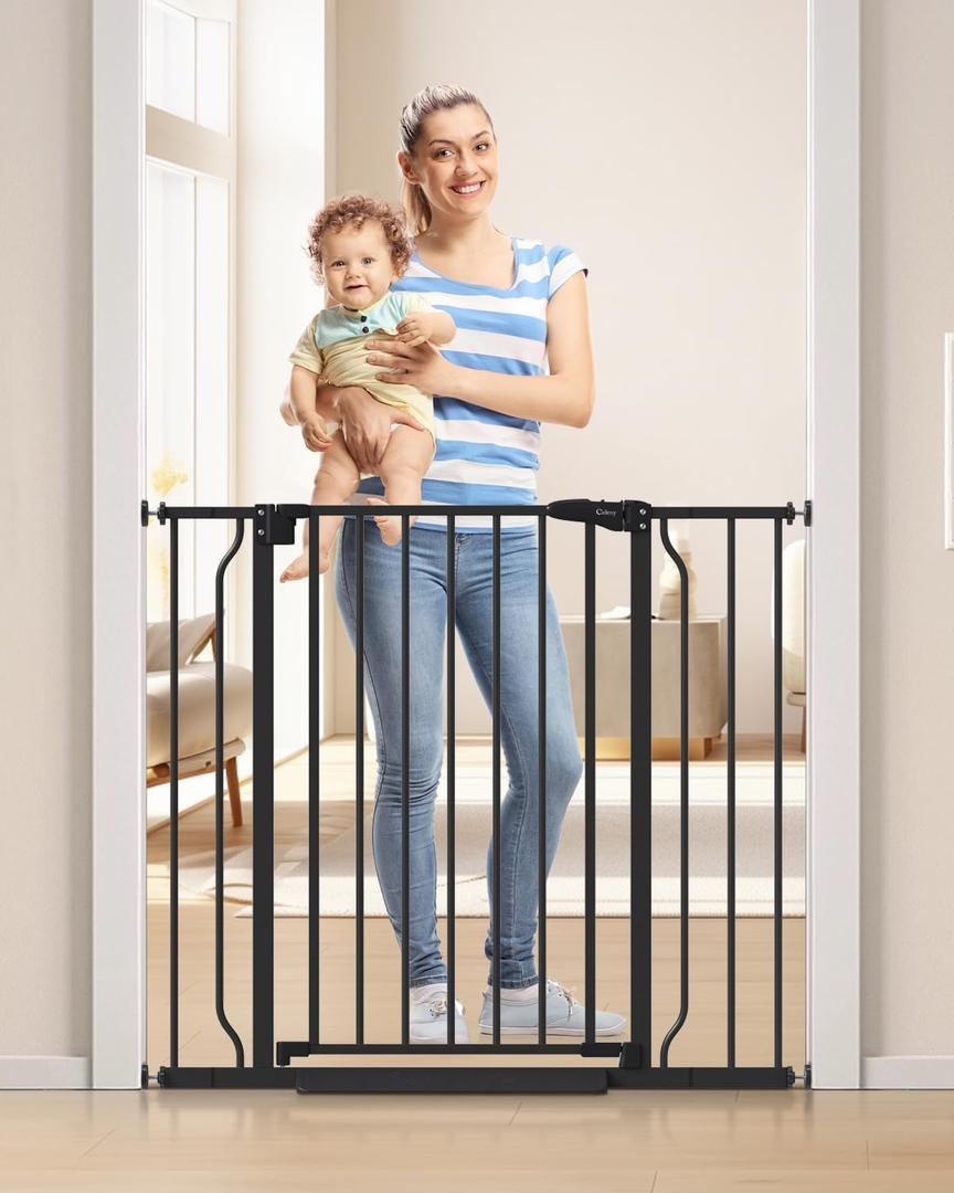 34" Extra Tall Baby Gate for Stairs, Auto Close Stroller Friendly Dog Gate Indoor for Doorways, Pressure Mounted 29"x 40" Wide Baby Gate, Easy Walk Through Gate for Children & Pets, Black