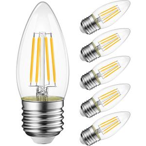 LVWIT B11 LED Filament Bulb E26 Candelabra Medium Base 2700K Warm White, 4W(60W Equivalent) 500 Lumens Non-Dimmable Decorative Candle Light Bulb, Pack of 6