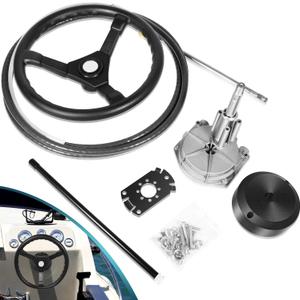 Boats Steering System, 15 Feet Cable Outboard Steering Kit with 3/4'' Standard Tapered Shaft & 13.5" Steering Wheel for Yachts, Fishing Boats and Other Watercraft