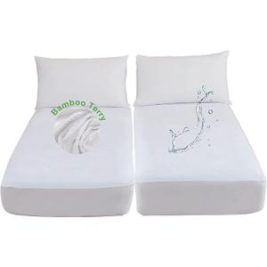 Kingnex Waterproof Split California King Mattress Protector for Adjustable Bed Noiseless Soft Bamboo Viscose Terry 2 Cali Twin XL 36x84 Fitted Mattress Cover (White)