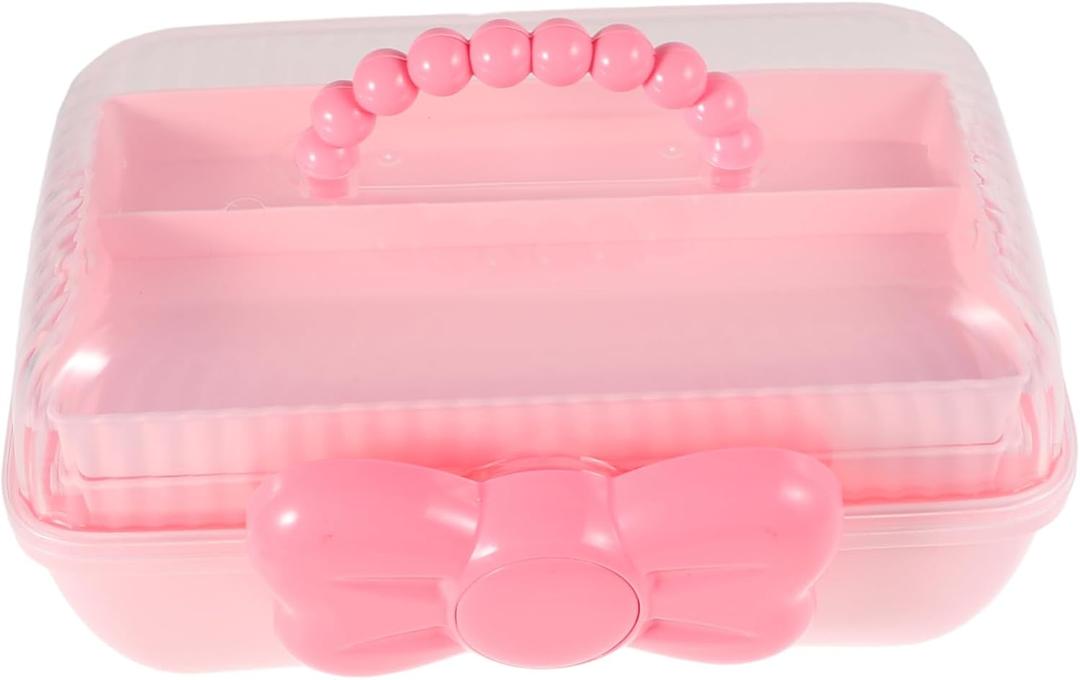 SAFIGLE Portable Pink Princess Jewelry Box for Girls Three Layers Hair Accessory Organizer with Ample Storage for Hair Clips and Bows Home School and Travel