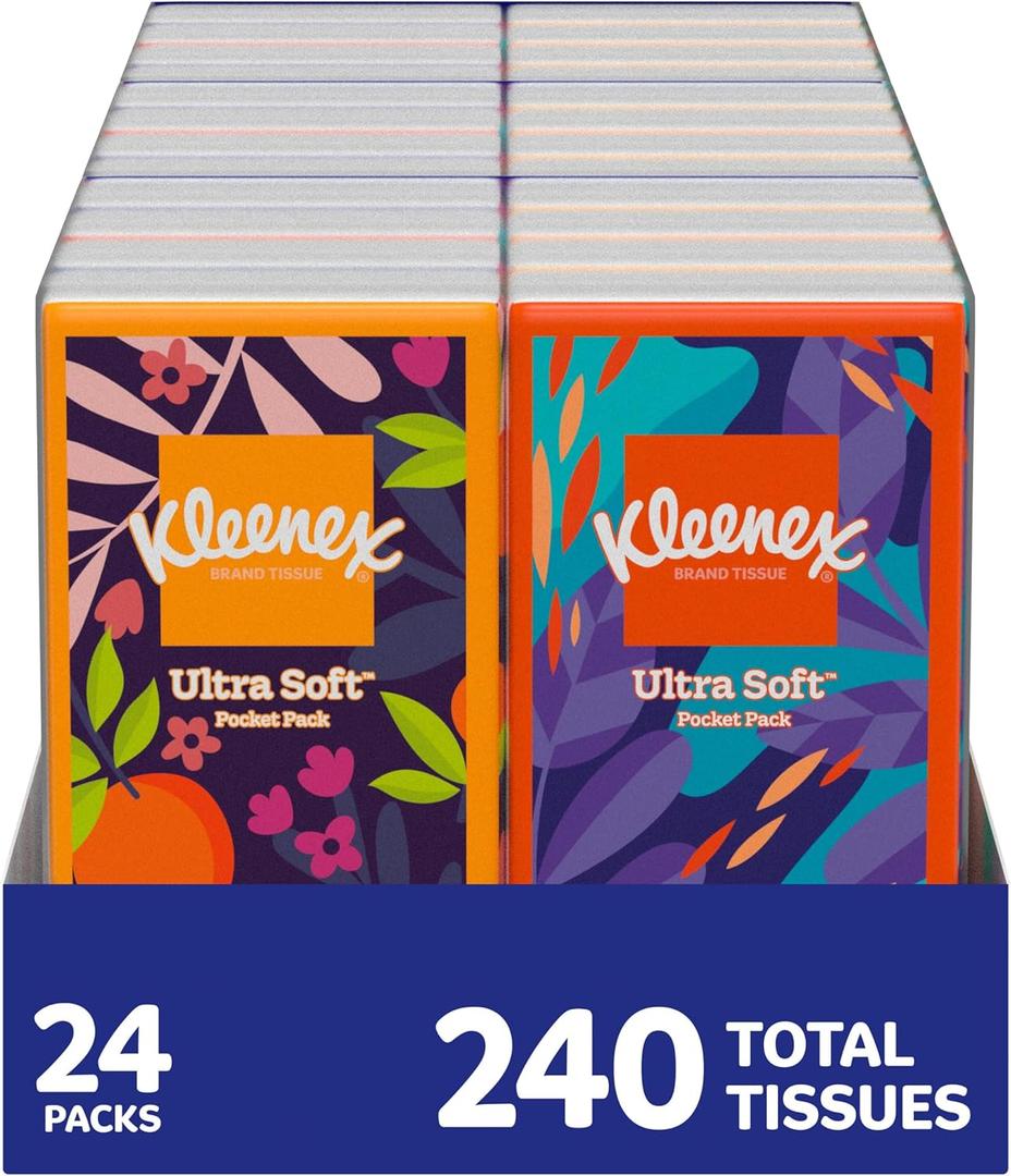 Kleenex On-The-Go Facial Tissues, 72 On-The-Go Packs (3 Trays of 24 Packs), 10 Tissues per Box (720 Total), 3-Ply