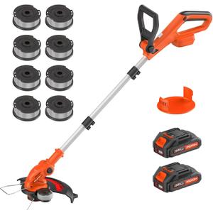 Electric String Trimmer Cordless with 2x2.0Ah Battery, 20V Battery Powered 12-inch Lawn Mover & Edger Lawn Tool with Charger, Powered Grass Trimmer with 8pcs Spool Line for Yard, Garden, Orange