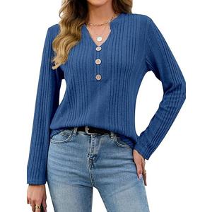 2 x VUTRU Long Sleeve Top for Women Henley Shirts Tunic Sweater Knit Fall Casual V Neck Pullover Loose Fit Dressy with Leggings (X-Small, Beige)