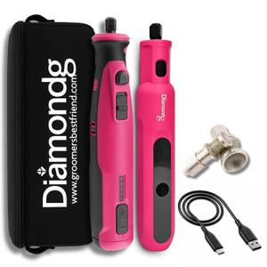 Diamondg Cordless Dog Nail Grinder with Quiet Sound & LED Tip for Large & Small Dogs, 4hrs. Runtime, 2 Bits Included, Pink