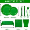 352 Pcs Green Plastic Plates Party Set, 50 Guests Disposable Dinnerware Set with Green Tablecloths, Fresh Green Plastic Plates Party Set for Garden Party/BBQ/St. Patrick's Day/Eco-Theme Event