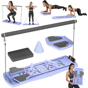 Pilates Board for Home Workout - Upgraded 7 in 1 Portable Pilates Reformer Set, Multifunctional Ab Trainer with Resistance Bands & LED Timer, Pilates Board for Women Full Body Workout Blue