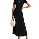 BTFBM 2025 Women's Summer 2 Piece Outfits Spring Crewneck Short Sleeve Ruched Bodycon Tops Flowy Knit Maxi Skirt Sets (Black, Small)