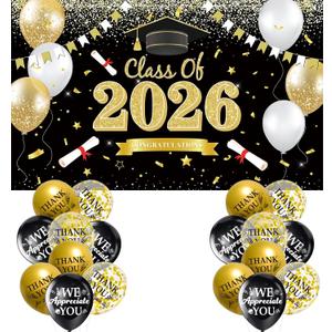 Black Gold Class of 2026 Banner, Large Congratulations Graduation Banner Backdrop, Graduation Party Decorations 2026 for Indoor, Outdoor, Graduates, Congrats Grad Celebration Supplies