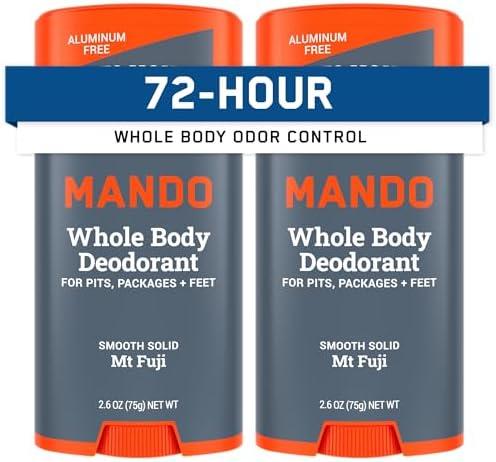 Mando Whole Body Deodorant For Men - Smooth Solid Stick - 72 Hour Odor Control - Aluminum Free, Baking Soda Free, Skin Safe - 2.6 ounce (Pack of 2) - Mt Fuji