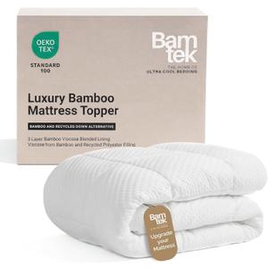 Plush Cooling Mattress Topper King Size Bed with Bamboo Viscose Cover - Soft Pillow Top Design for Back Pain Relief and Pressure Point Comfort - 76 x 80 Inches (White)