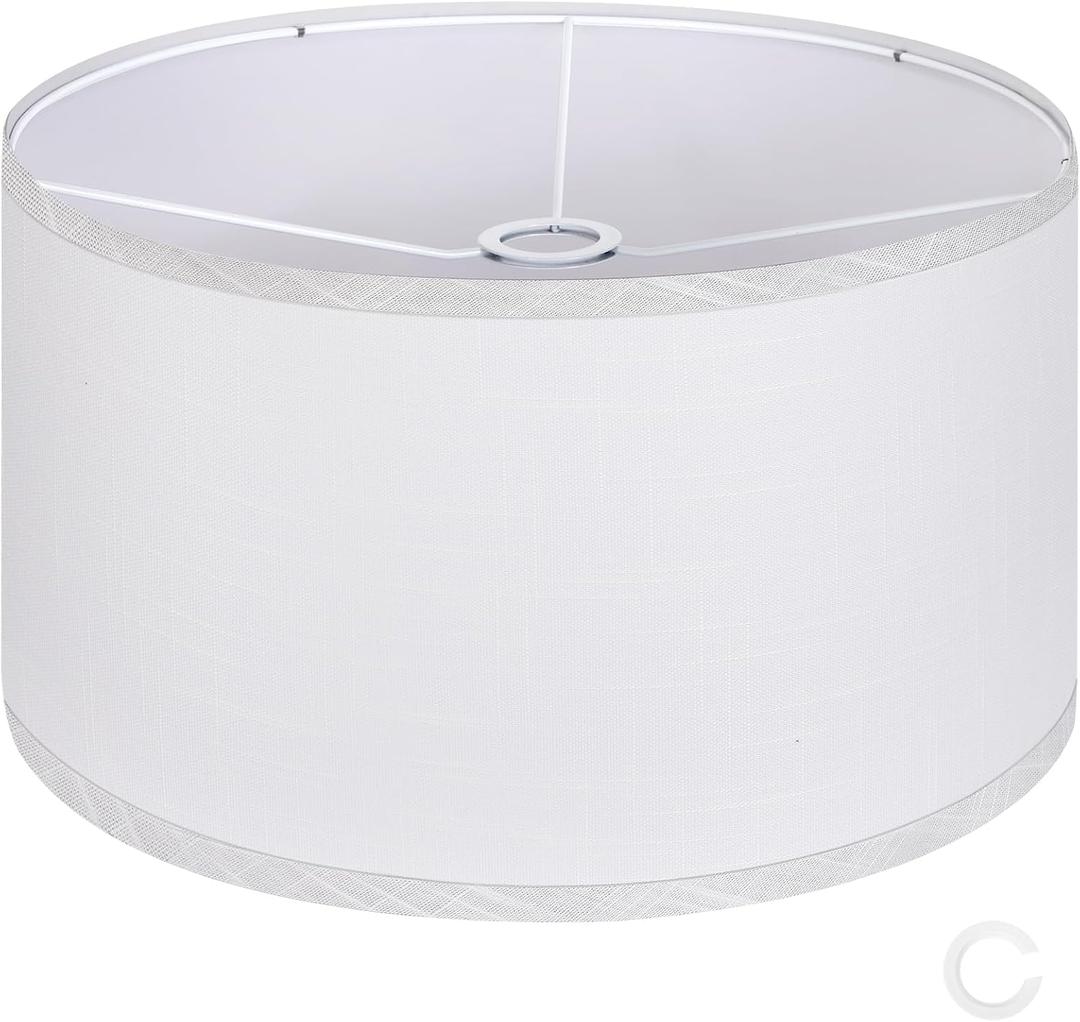 OUTON White Large Drum Lamp Shades for Floor Lamps, 16" Top x 16" Bottom x 9" High, Easy to Assemble, Replacement Linen Lampshades for Table Lamps & Bedside Lamps (1.65" Spider)
