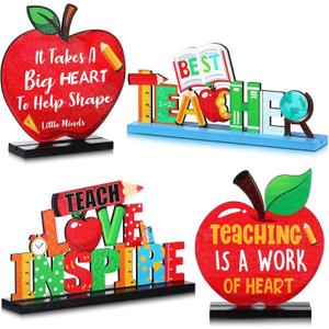Jetec Teacher Appreciation Table Centerpieces Best Teacher Sign Table Decorations for Student to Teacher Home Decor Classrooms Desks Teaching Wooden Signs Topper (4)