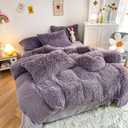 Faux Fur Kid Girls Purple Comforter Sets Twin/Full - 3PC Bed Set Warm Comfortable Soft Plush Flannel Velvet Fluffy Fuzzy BeddingComforter x 1 Pillowcases x 2