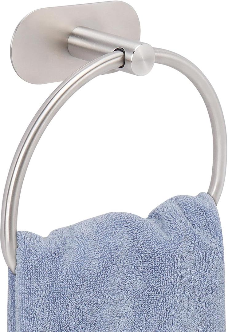 Livabber Towel Ring for Bathroom, 304 Stainless Steel Hand Towel Holder, Heavy Duty Towel Hanger for Bath, Kitchen, Hotel (4 Self-Adhesive Base, Brushed Nickel)