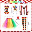 7pcs Clown Costume with Rainbow Tutu Clown Nose Face Stickers Feather Headband and Rainbow Socks Gloves Suspenders