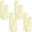 12-Pack Ivory Unscented Pillar Candle Set - 2x3, 2x6, 2x8-inch Long-Burning Drip-Free Tapers, 4 Per Size. Ideal for Home Decor, Weddings, Emergencies, and Holidays. (12 Flat-top)