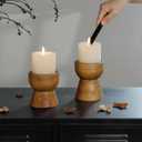 NIKKY HOME Farmhouse Wooden Candle Holders Set of 2, Rustic Solid Wood Pillar Candlesticks Pedestal, Fireplace Mantle Table Centerpiece Decor, Brown