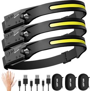Headlamp Rechargeable, 230 Wide Beam Head Lamp, Motion Sensor LED Head lamp, 5 Modes Headlamps for Adults, Bright Head Lights for Forehead, Outdoor Camping Headlight