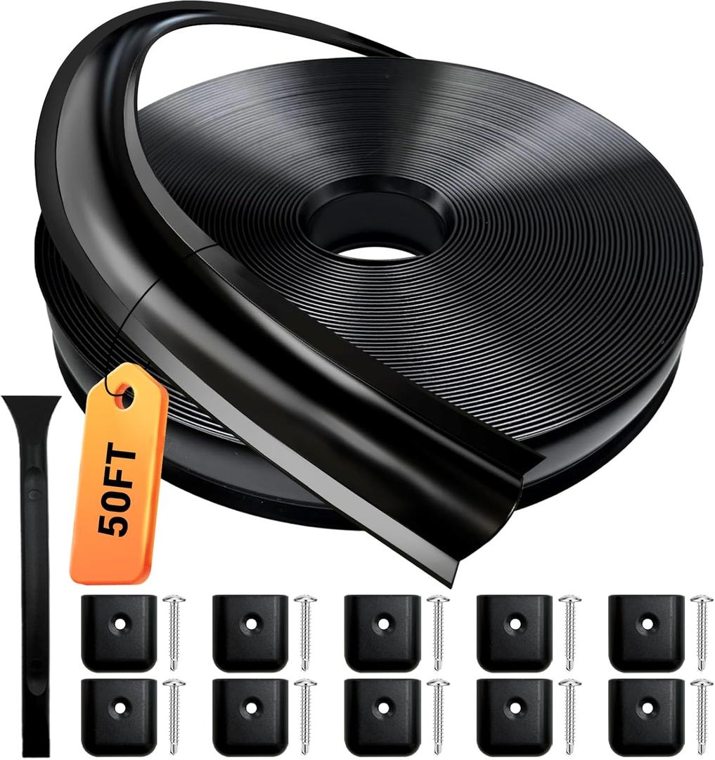 1 RV Trim Molding Insert, 50 Ft Heavy Duty RV Weather Stripping Exterior, Vinyl Rubber Seal Strip Includes End Caps, Screw Cover Trim for Camper Travel Trailer, Black