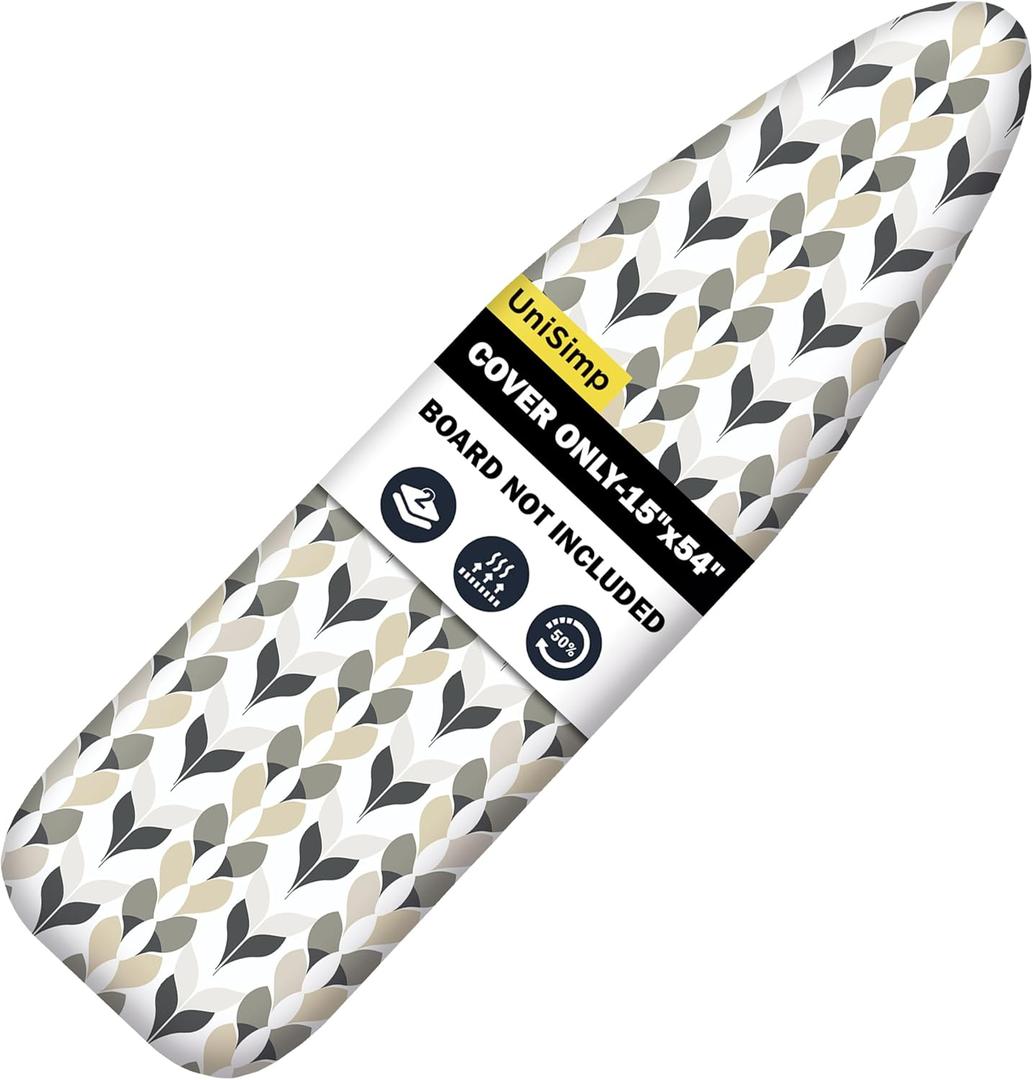 Ironing Board Cover and Pad 15"x54" Extra Thick Natural Cotton, Scorch and Stain Resistant Padding, Standard Size Iron Board Cover with Fasteners Heavy Duty Elastic Edge, Heatproof Foliage