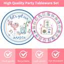96 Pcs Mahjong Party Supplies, Lets Get Our Mahj On Plates Napkins Forks for 24 Guests, Bam Dot Crack Pink Blue Tableware Set for Mah Jongg Game Night Birthday