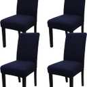 JQinHome 4 Pcs Dining Chair Slipcover, High Stretch Removable Washable Chair Seat Protector Cover for Home Party Hotel Wedding Ceremony (Navy Blue)