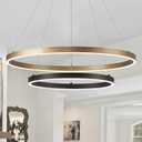 2 Ring LED Chandelier Black Gold Chandelier for Dining Room 24in Dimmable Circular Chandeliers Light Round Chandeliers for Bedroom Kitchen Entryway Living Room