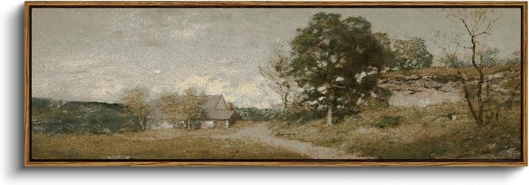 InSimSea Extra Large Framed Vintage Wall Art, Living Room Country Farmhouse Decor, Retro Road Landscape Paintings, Canvas Prints, Rustic Scenery Long Pictures for Bedroom Above of Bed,12x36inch