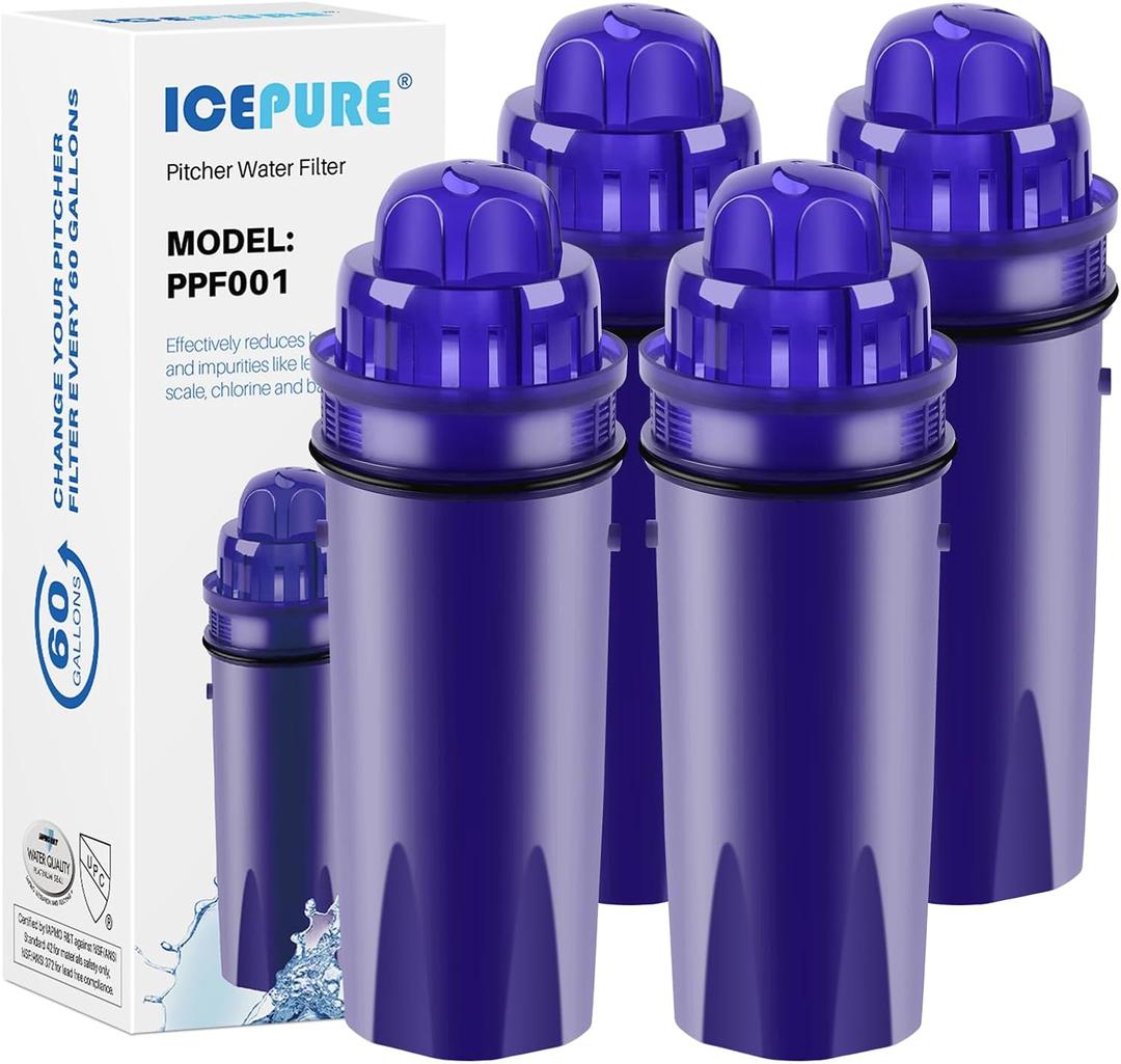 ICEPURE PPF001 Pitcher Water Filter Replacement for Pur CRF950Z, PPF951K, PPT700W, CR-1100C, DS-1800Z, CR-6000C, PPT711W, PPT711, PPT710W, PPT111W, PPT111R Pitchers and Dispensers,4PACK