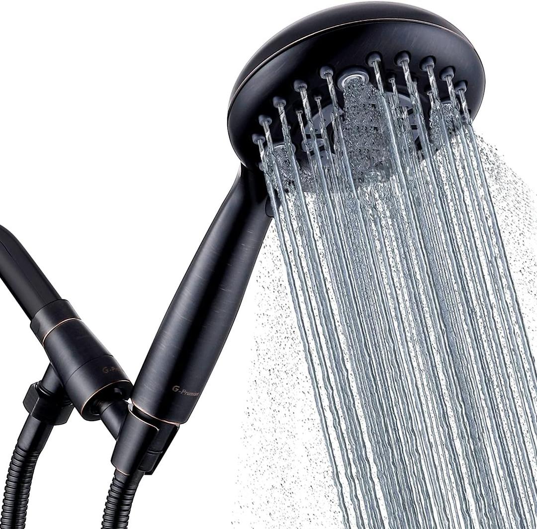G-Promise Handheld Shower Head High Pressure 6 Spray Settings, Detachable Hand Held Showerhead 4.9 Inch Face with Extra Long Flexible Hose and Metal Adjustable Bracket (Oil Rubbed Bronze)