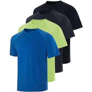 Real Essentials 4 Pack: Mens Short Sleeve Rash Guard Shirt Quick Dry UPF 50+ Sun Protection Swim  (Medium)