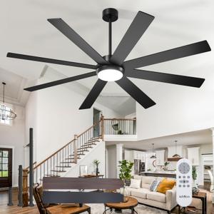 addlon 72 Inch Large Ceiling Fans with Lights, Black Ceiling Fan with Remote Control, Reversible, 5CCT, Dimmable, DC Motor, Modern Ceiling Fan for Living Room, Kitchen, Patio Indoor/Outdoor Use,