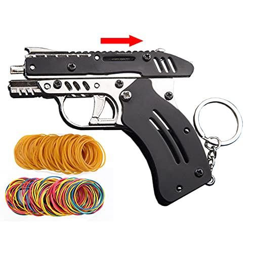 Rubber Band Gun New Generation Upgrade Mini Metal Foldable Toy Gun Keychain Foldable Handmade Toy Decor for Adults Kids